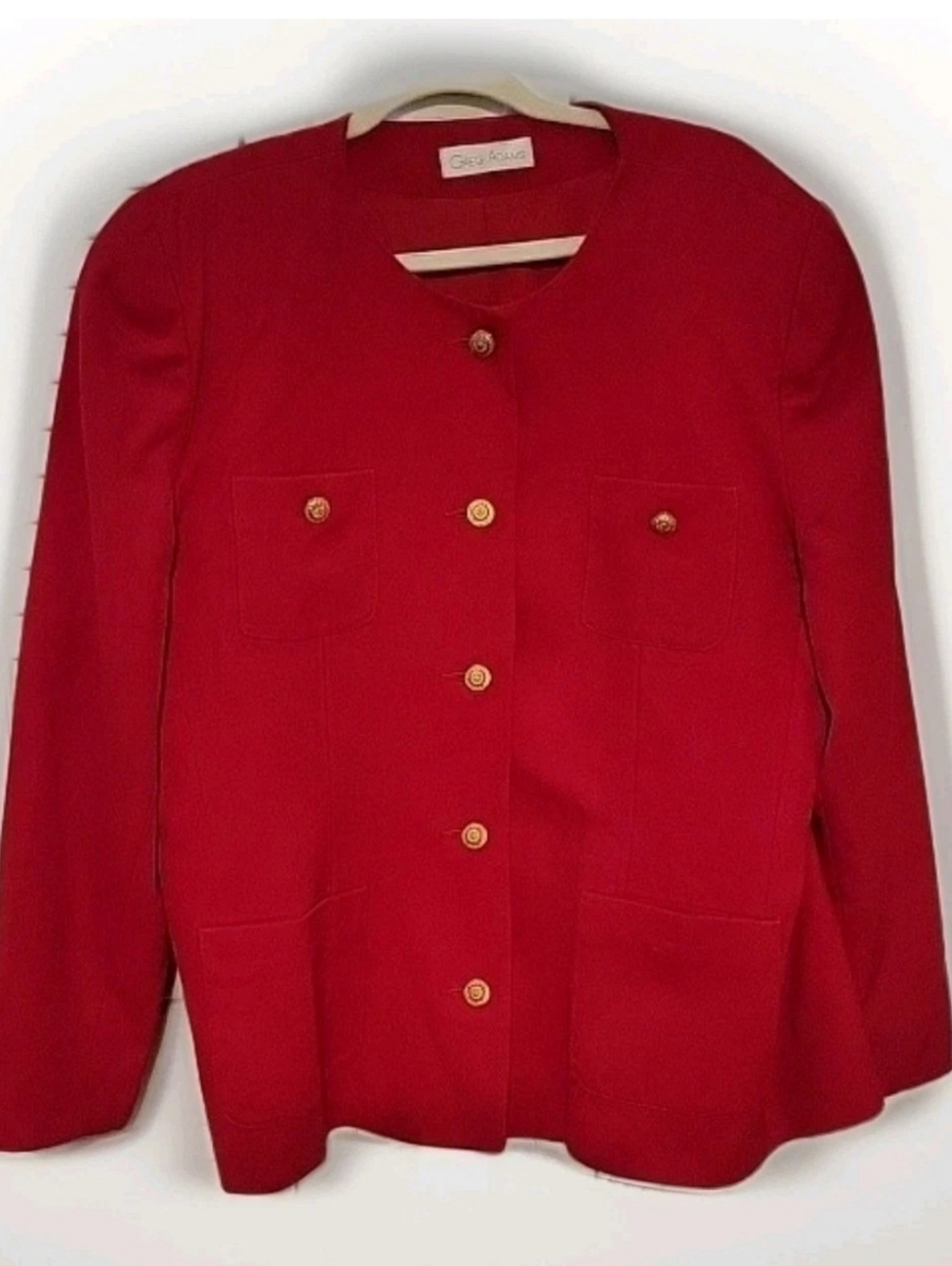 Vintage 80s GREG ADAMS Women's Red 100% Wool Blazer Corporate Glam Old Money